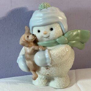 Christmas figurine Lenox snow kid holding puppy Playful EX9583